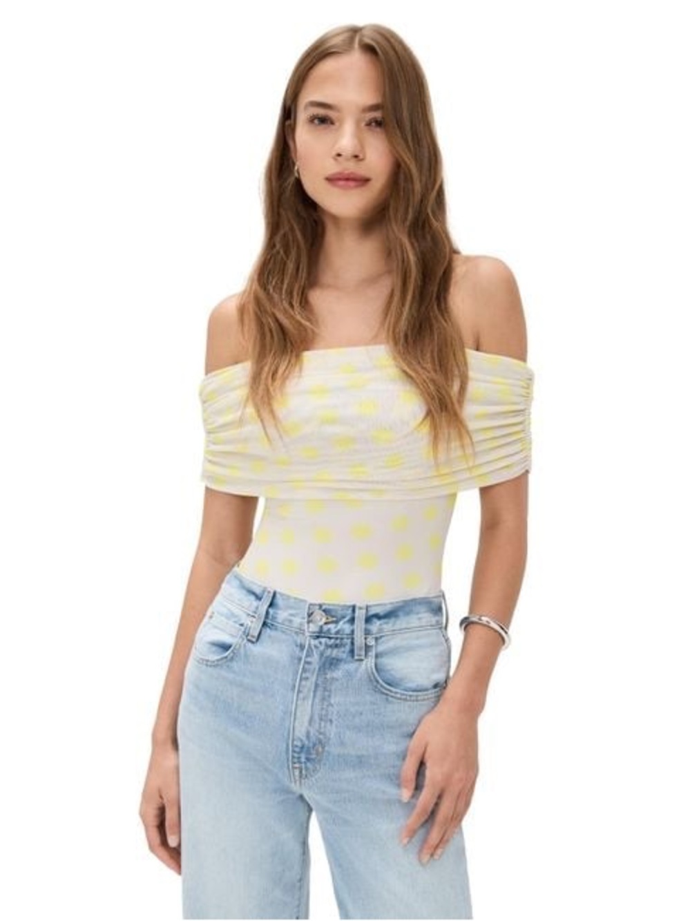 AFRM Butter Yellow Off-Shoulder Polka Dot Bodysuit XL NWT